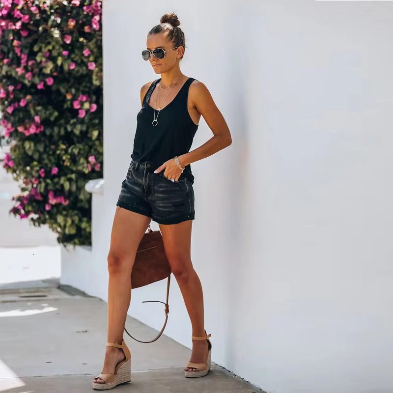 2025 New Women's Designer Summer Black Denim Shorts Sexy Fashion High Waist Elastic Shorts Jeans S-2XL Global Direct Shipping