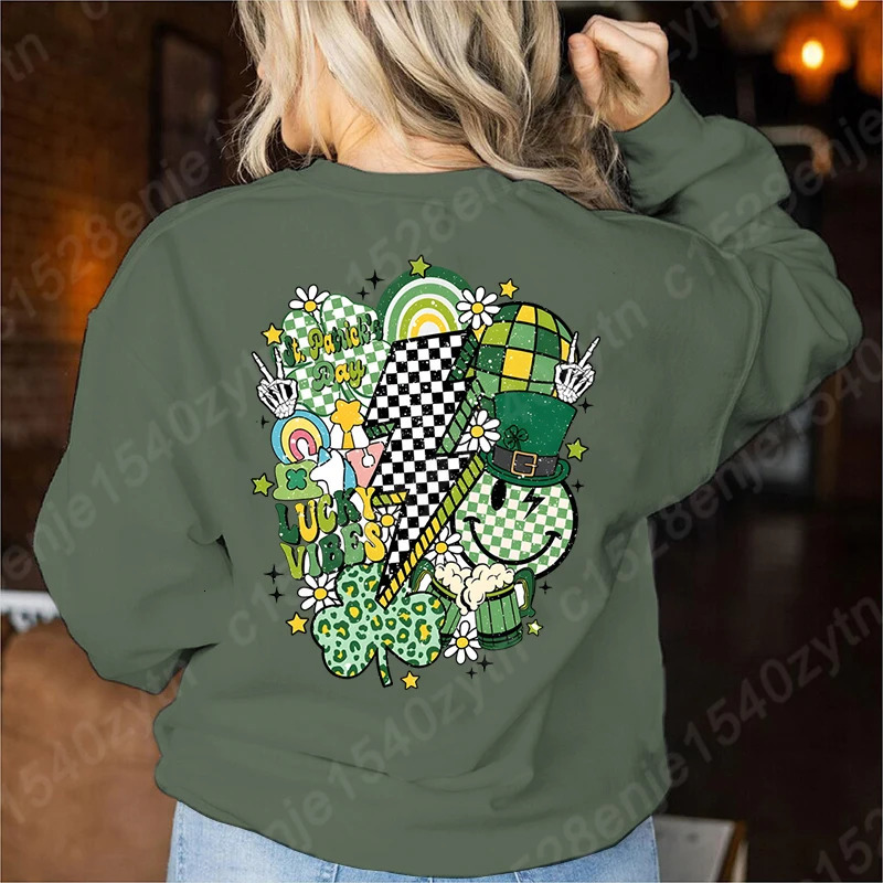 Retro St Patricks Day Sweatshirt Saint Satricks Pullovers Lucky Sweatshirts Long Sleeve Crew Neck Women 250110