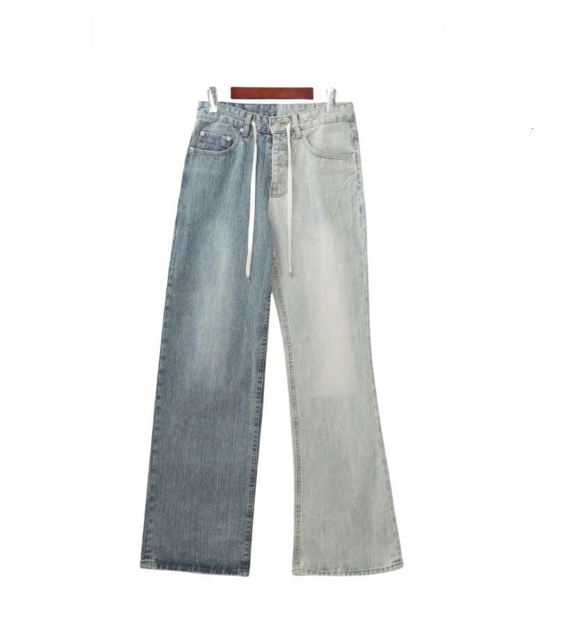 American style patchwork contrasting two tone denim, worn-out distressed casual pants, jeans