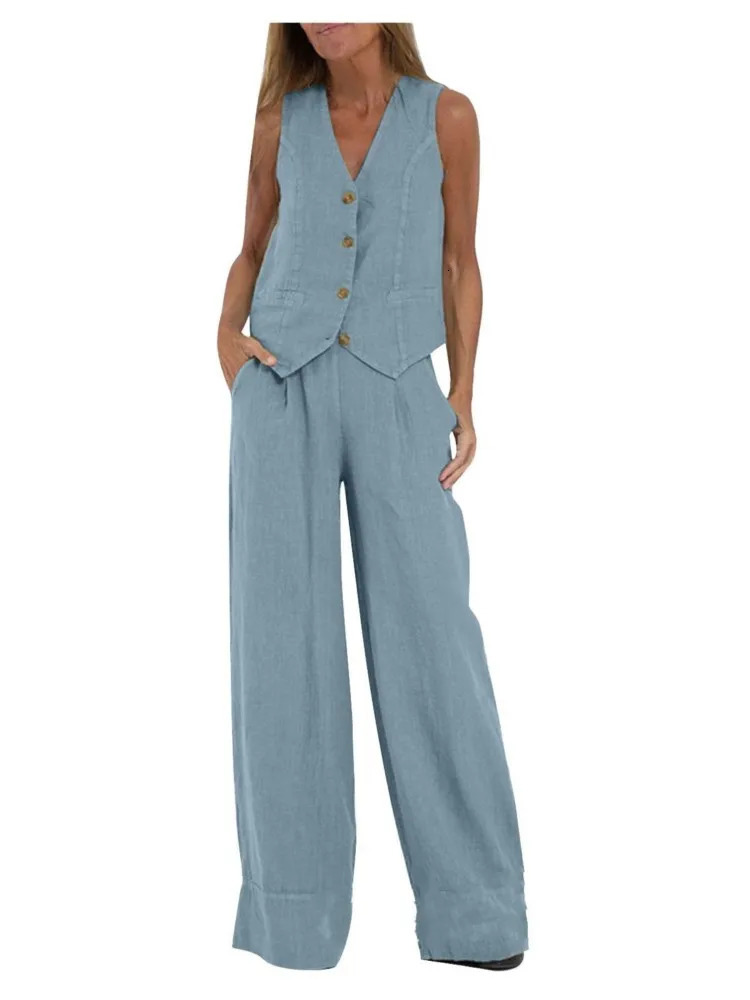 Womens Clothing Spring Summer Fashionable Vest Pants Collage Splicing Pure Sleeveless Color Temperament Casual Suit 250207