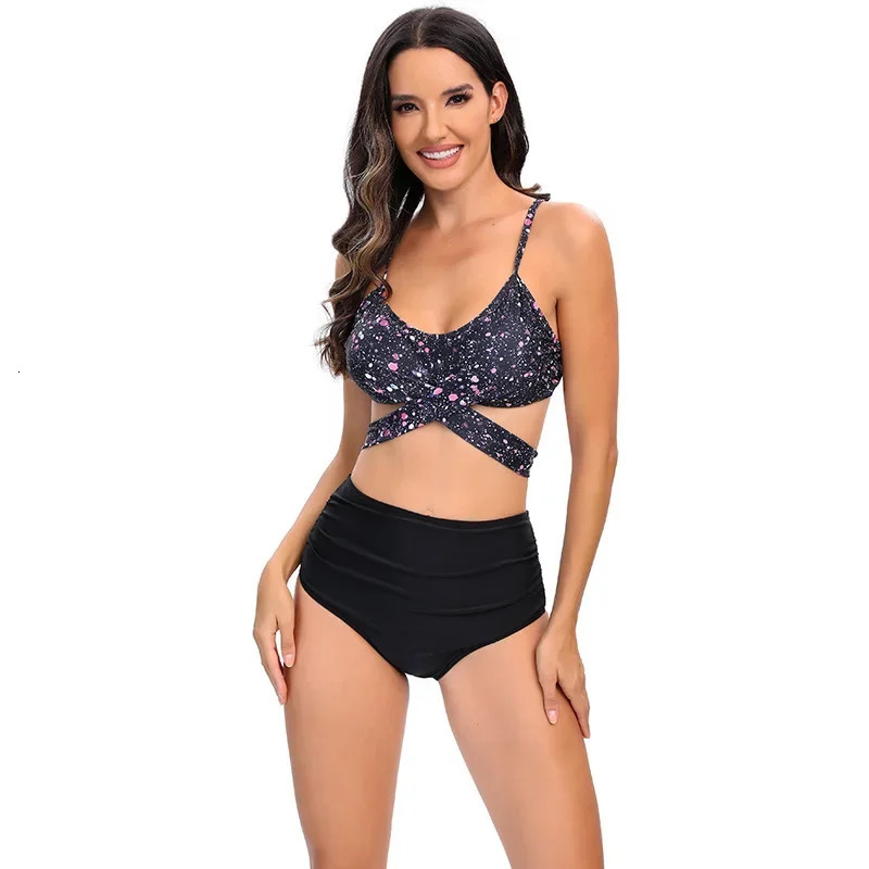 Sexy Leopard Print Two-Piece Bikini with Cross High Waisted and Sleeveless Backless n for Women 250206