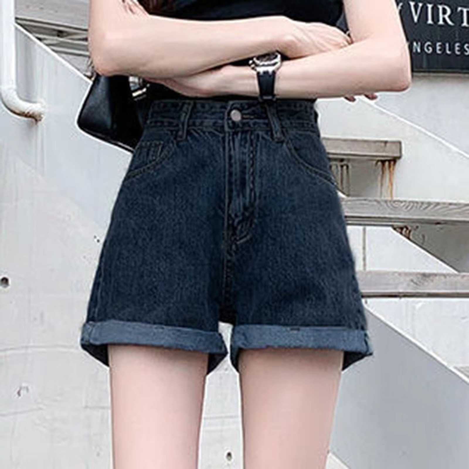 Chic Korean Style Minimalist Fashion High Waisted White Women's Designer Shorts Solid Color Full Matching Denim Shorts Long Pants Street Retro Co