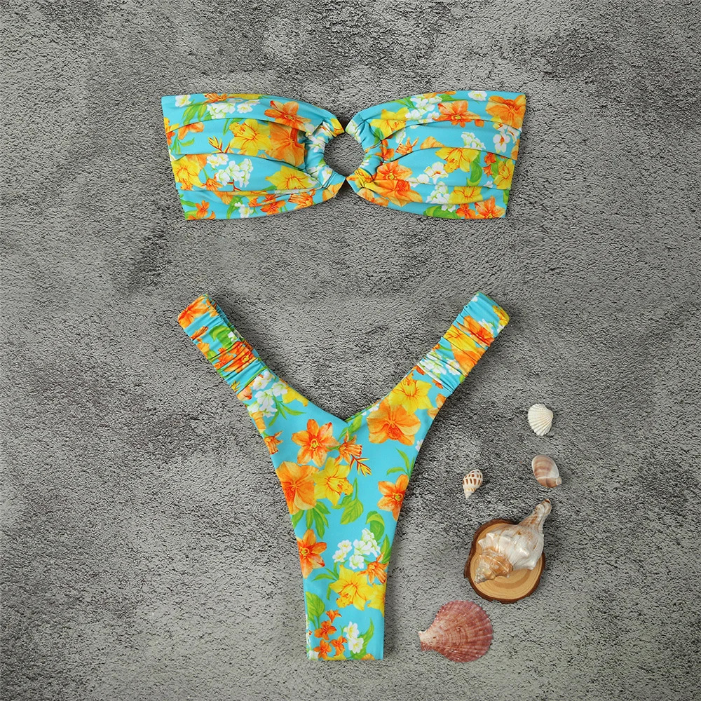 Micro Bikini Push Up Women Swimsuits 2024 Sexy Female Swimwear Brazilian Set Thong Print Beachwear 250206