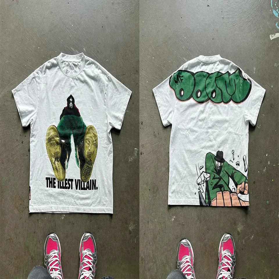 European and American Character Cartoon Letter Printed T-shirt for Men Y2k Harajuku Casual Pure Cotton Loose Short Sleeve 250207