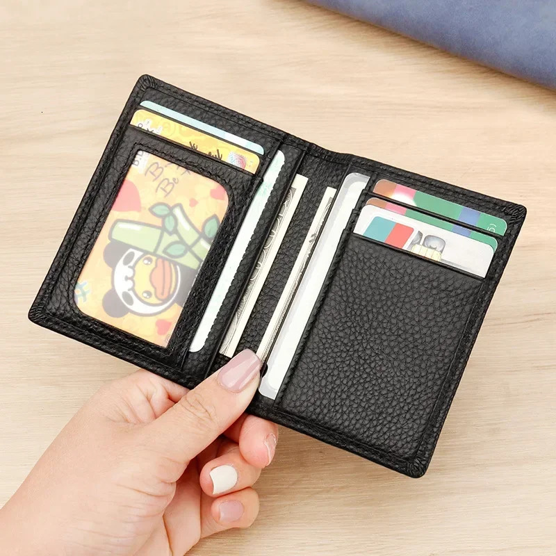 Bifold RFID Card Wallet for Men Genuine Leather Slim Business ID Card Case Thin Male Organizer Men Credit Card Holder Wallets 250208