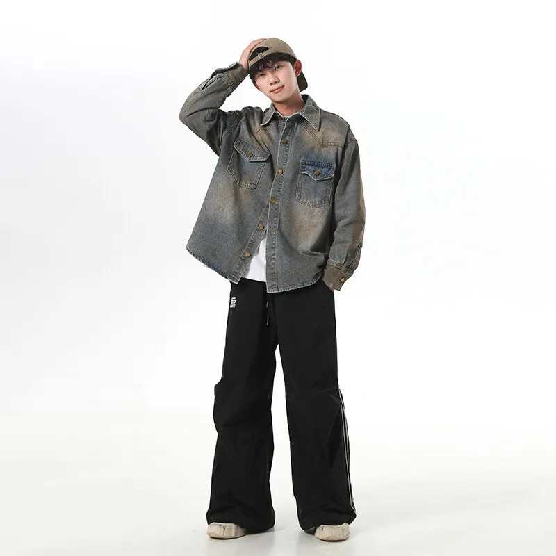 GIOIO mens denim jacket American high street lapel casual top fashionable allmatch shirt 250207