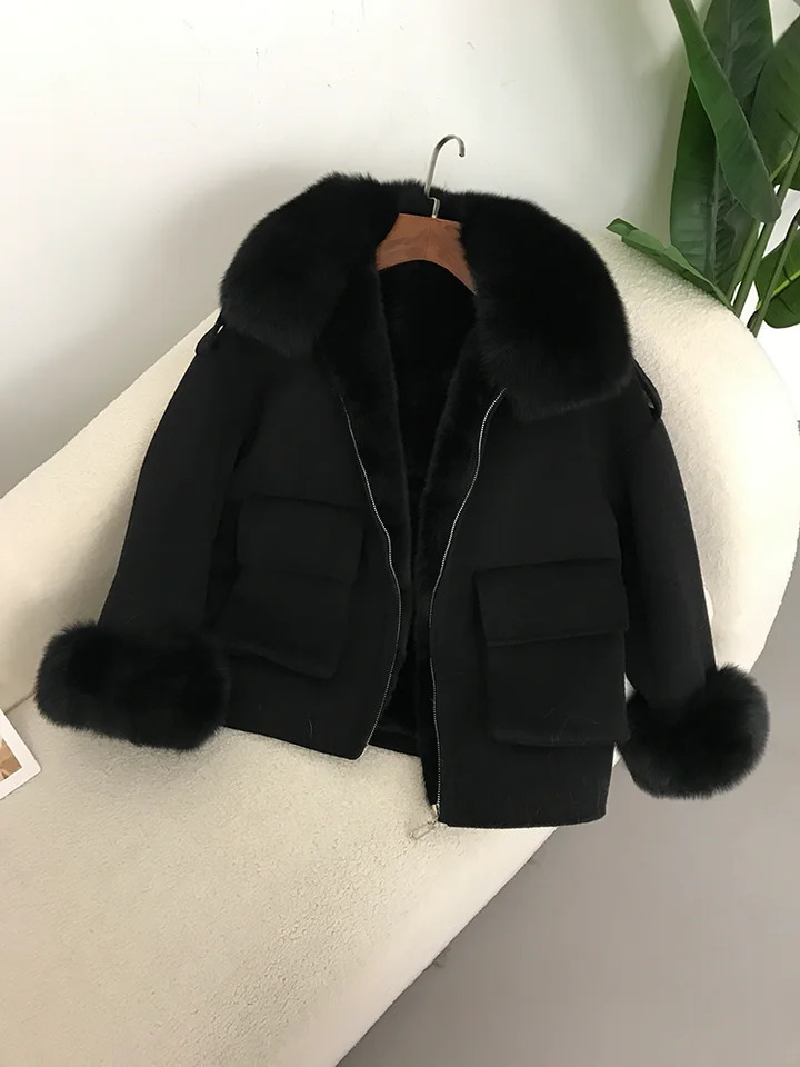 OFTBUY 2024 Real Fur Coat with thick liner Winter Jacket Women Natural Collar Cuffs Wool Cashmere Blends Pockets Outerwear 250109