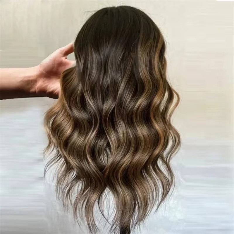 Soft Glueless Highligt Brown full lace wig Wavy burnette ombre Human Baby Hair HD Lace European Hair Preplucked Daily Wear Wig