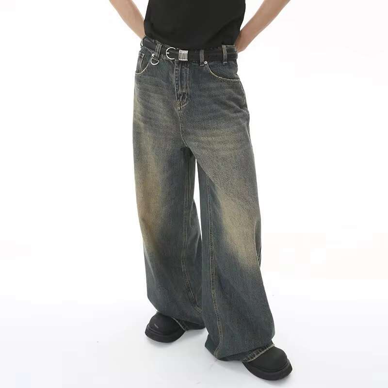 New Men's Baggy Straight Wide Leg Jeans Male Fashion Vintage Wash Casual Denim Pants Youth Popular Brand Streetwear Trousers
