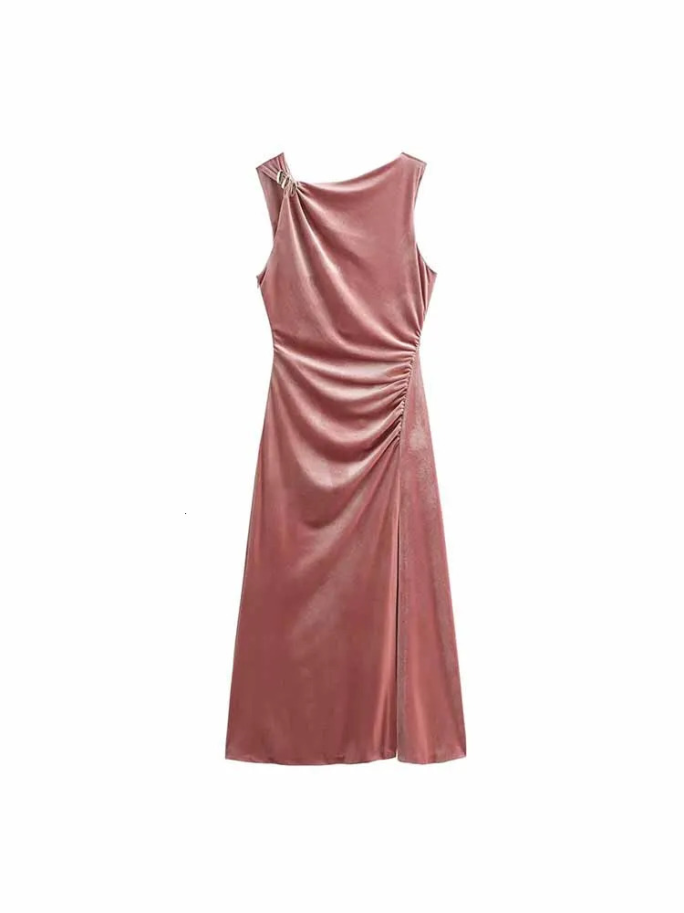 2024 Autumn and Winter Arrivals Temperament Velvet Sleeveless Round Neck Long Midi Dress 250207