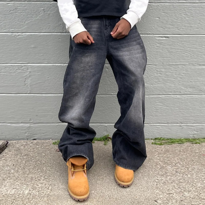 Vintage Men Baggy Denim Trousers 2024 Y2k Streetwear Wide Leg Loose Denim Pants Women Fashion Distressed Straight Long Pants 250226