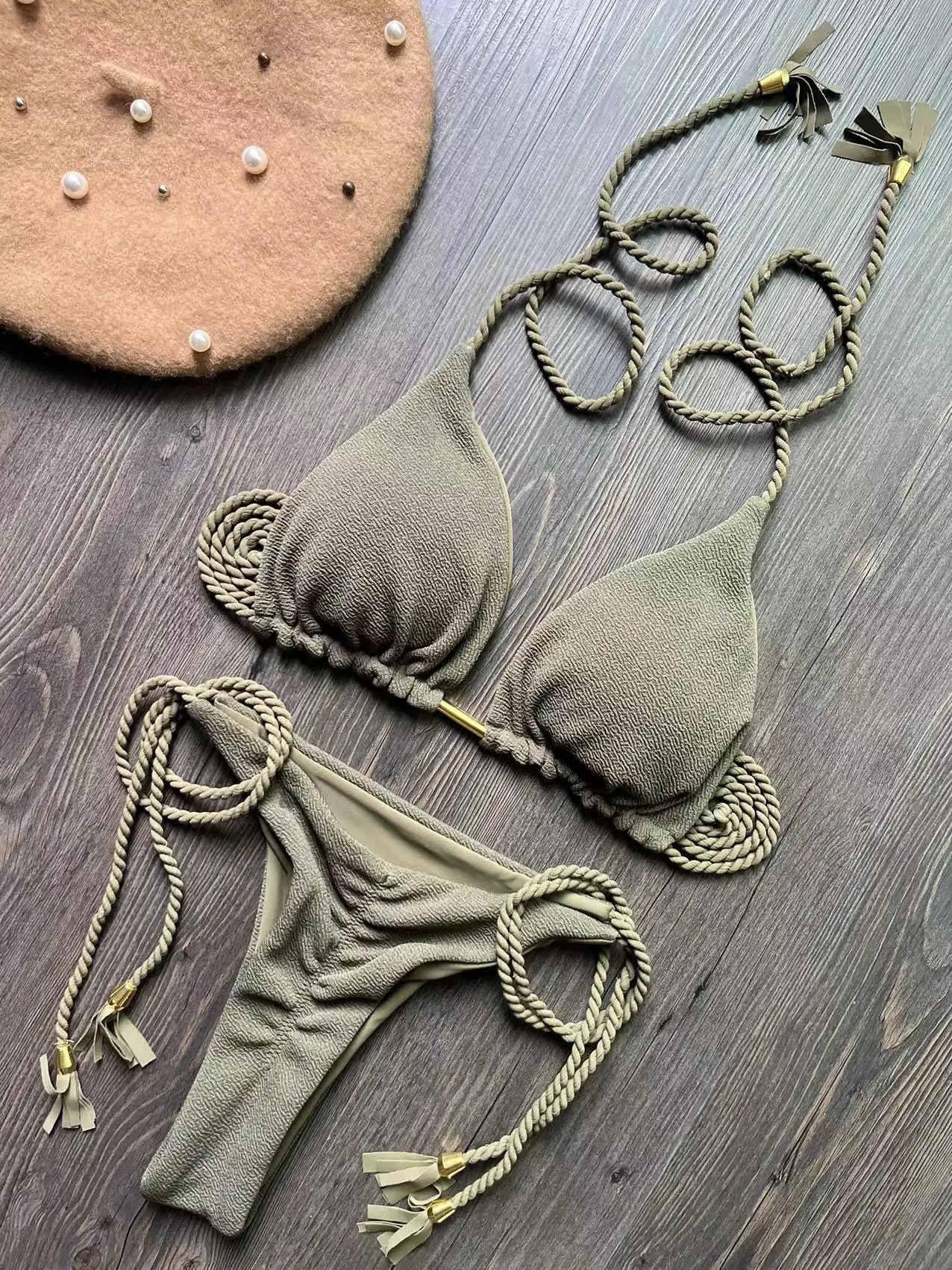 RUOTONSEPT Sexy Braiding rope Bandage Bikini Set Womens Swimsuit Twopiece Triangle Swimwear Bathing Suit Brazilian Biquinis 250206