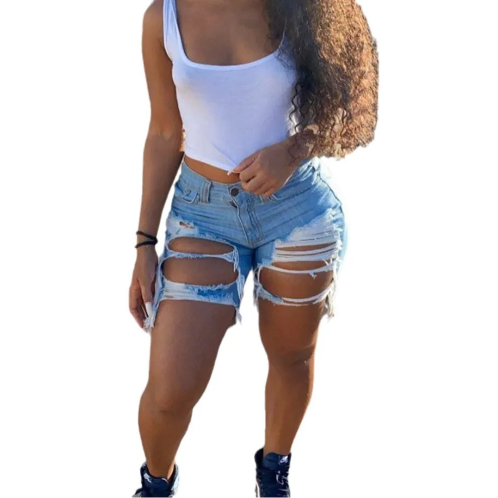 Summer Womens Ripped Denim Shorts Fashion High Street Sexy Girl Jeans Shorts S-2XL 250116