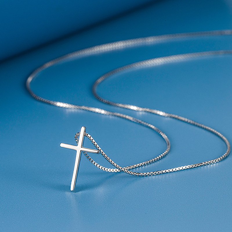 2025 Ins Top Sell Simple Fashion Cross Pendant Women Jewelry Real 100% 925 Sterling Silver High Quality Lady Party Clavicle Necklace For Lover Gift