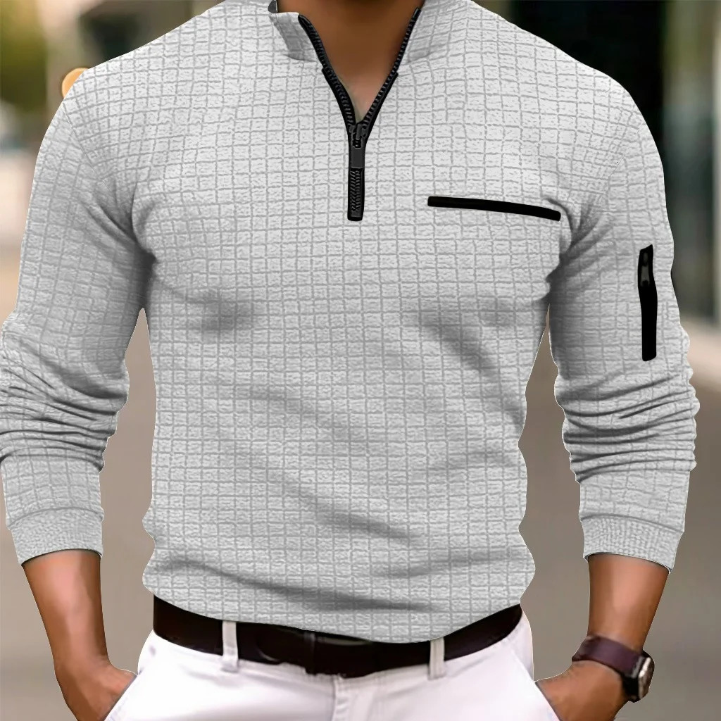 style Spring And Autumn Mens Casual Fashion Checkered POLO Shirt Trend arm Zipper Fitness polo 250207