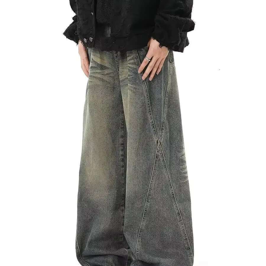 American high street men and women trendy personality straight washed jeans for couples loose retro slimming casual pants