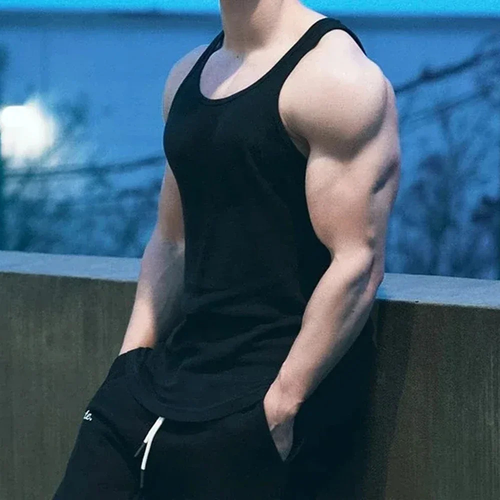 Mens sports ultrathin vest summer breathable sleeveless round neck gym running top mens fitness Tshirt underwear 250207