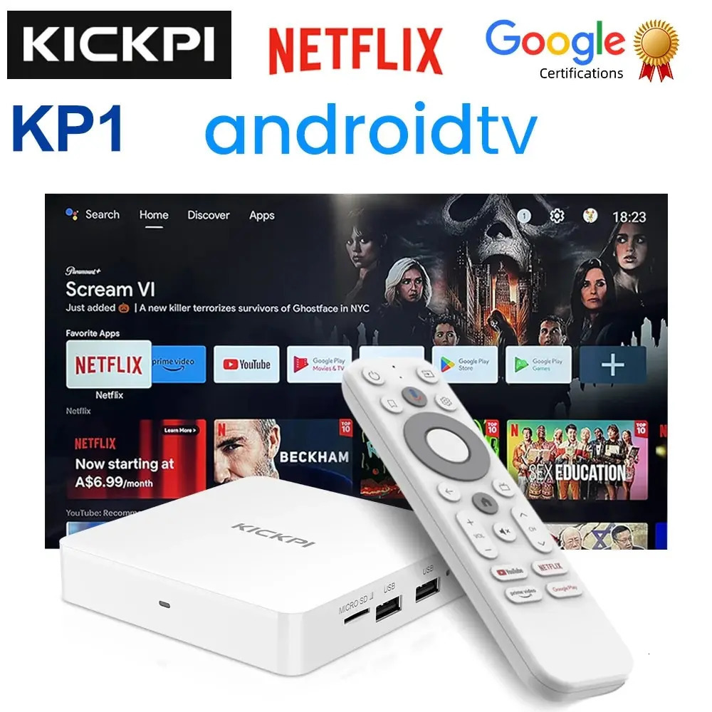 KICKPI KP1 Google Netflix TV Box Android 12 Amlogic S905Y4 2GB 32GB Support AV1 1080P H.265 4K Wifi BT Voice Input Media Player 250121