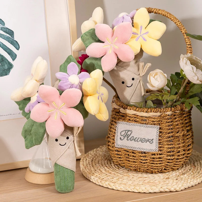 Fun Holding Flowers Tulips Potted Plants Plush Toys Doll Bouquets Girls Graduation Gifts Dolls Valentines Day Gifts 250207