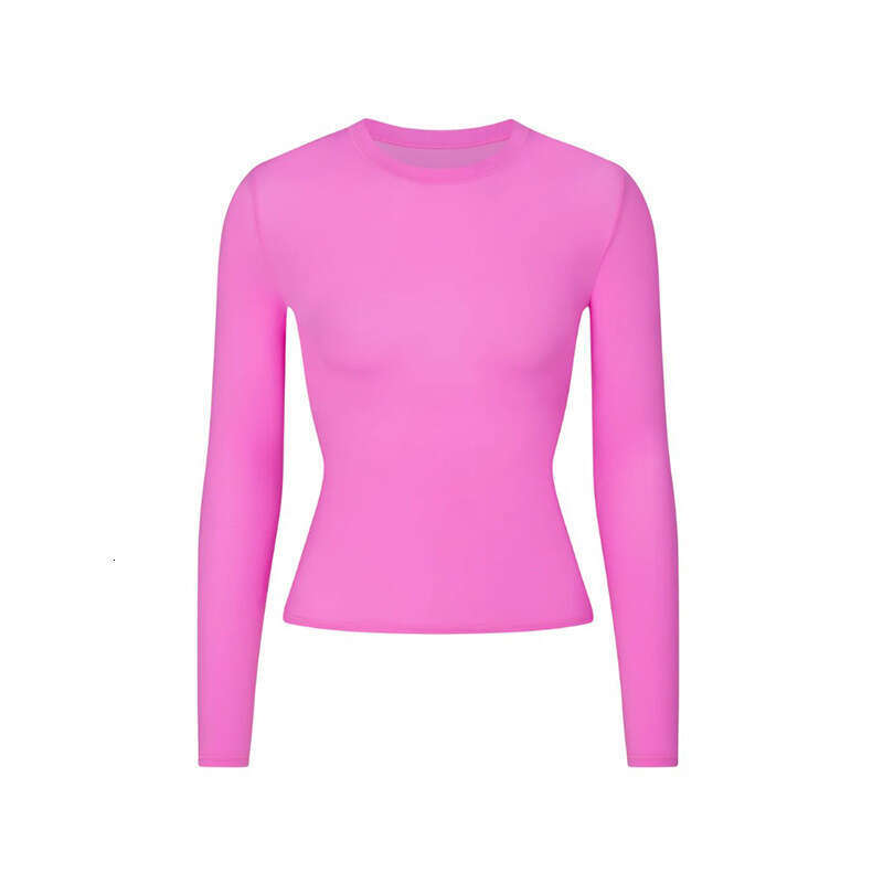 Women's autumn fashion SK style, solid color round neck long sleeved high neck waist cinched basic top for women's casual base shirt