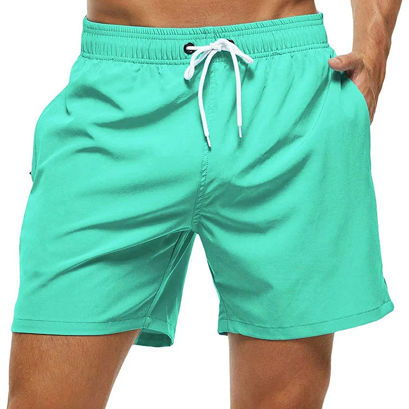 Mens Swim Trunks Beach Shorts Drawstring with Mesh Lining Elastic Waist Plain Breathable Soft Casual Daily Streetwear 250208Z