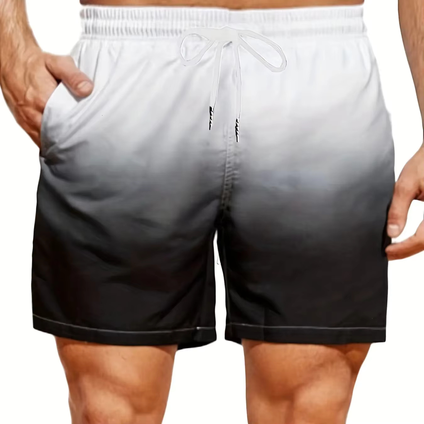 Men's Plus Size Gradient Casual Holiday Stretch Drawstring Sports Pants Summer Beach Shorts