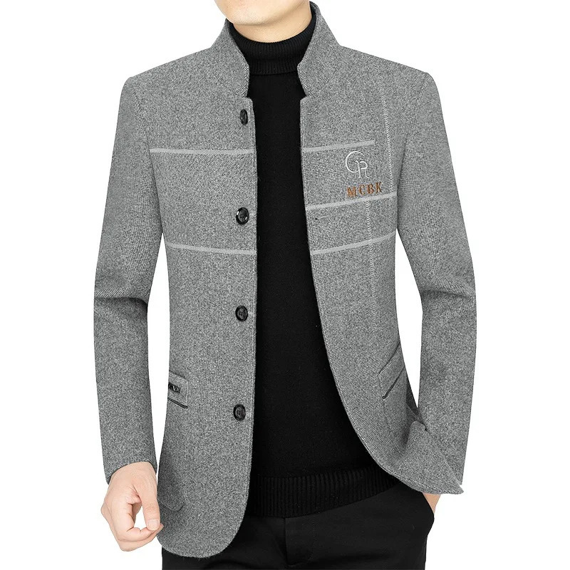 mens casual wool jacket business set Coats blend autumn slim fit clothing 250208Z