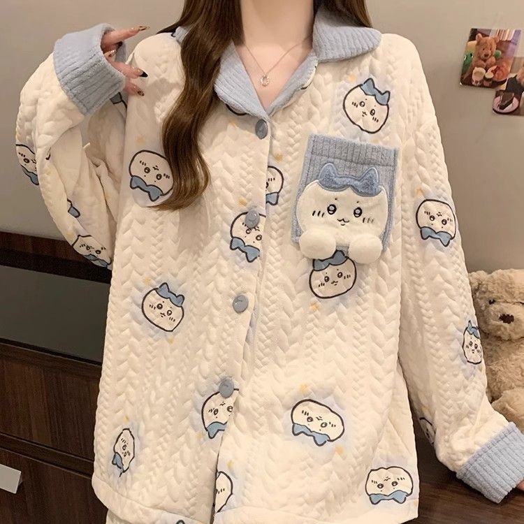 B680-Spring, autumn and winter new pure cotton three-layer gauze clothing set adjustable pajamas