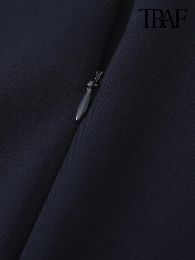 TRAFPleated Mini Dress with Side Loops for Women Halter Neck Back Zipper Female Dresses Chic Fashion 250208wtt