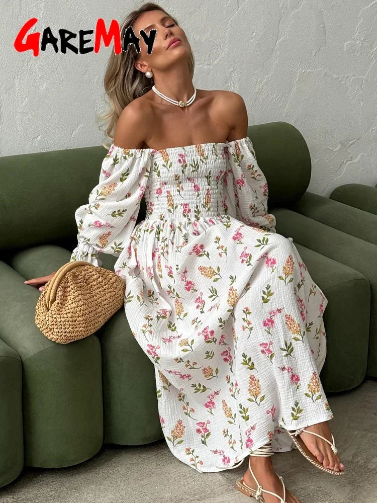 Womens Summer Cotton Dress 100 Elegant Ruffle Midi Floral Print with Side Slits Flower Vintage Muslin for Women 250207