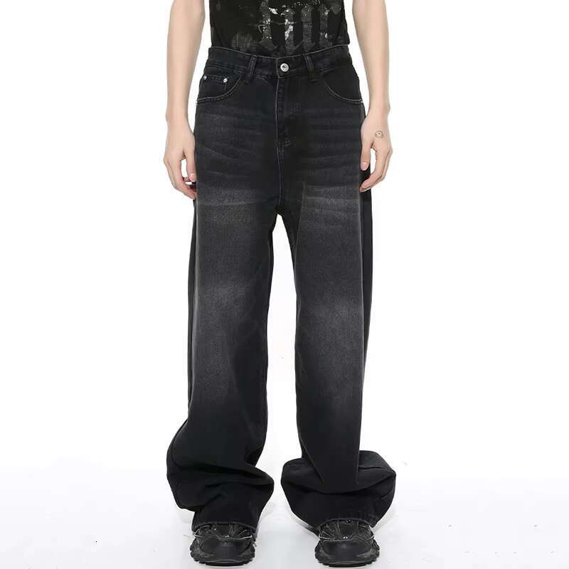 IEFB Worn Out Male Jeans Vintage Gradient Color Men's Wide Leg Pants High Street Pockets Men Denim Straight Trousers New 9C4510