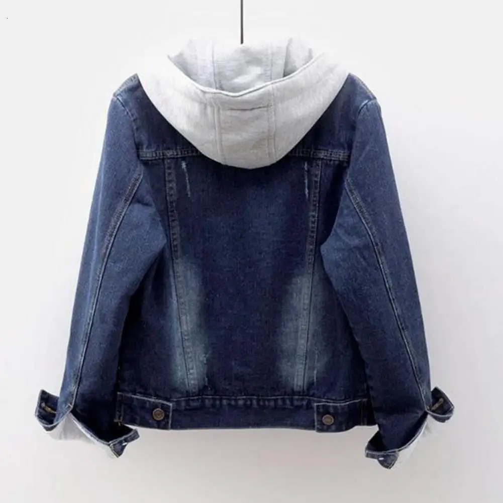 5xl Women Denim Chic Jacket Female Oversize Outerwear Loose Short Hooded Jeans Coat Big Pocket Tops 2024 Spring Autumn 250208Z