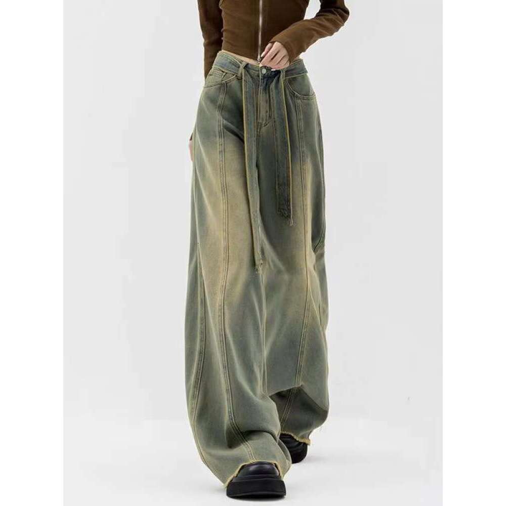 Y2K Women Vintage Streetwear Korean Baggy Cargo Jeans Retro Straight Parachute Pants Denim Trousers Fairy Grunge Alt Clothes
