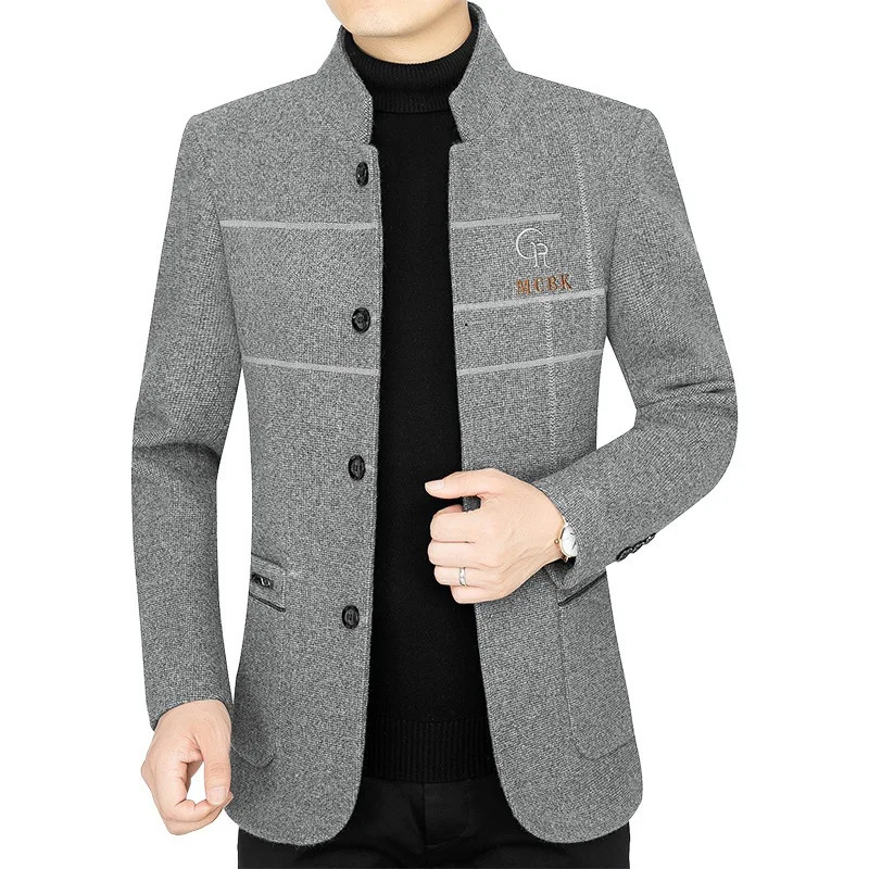 mens casual wool jacket business set Coats blend autumn slim fit clothing 250208Z
