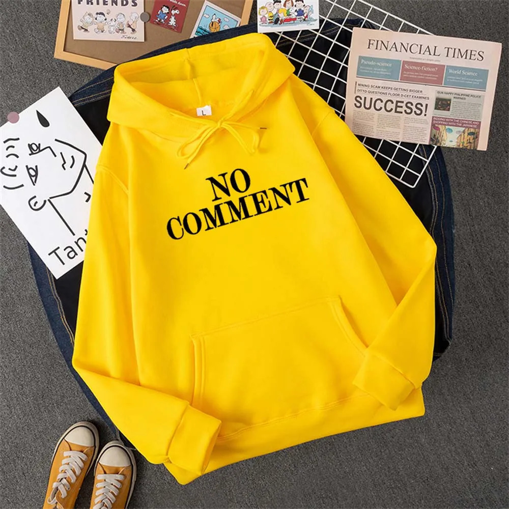 Hirsionsan NO COMMENT Letter Graphic Printed Hooded Women Summer Oversize Female Clothing Elegant O Neck Cotton Lady Tops Y2k 250208Z
