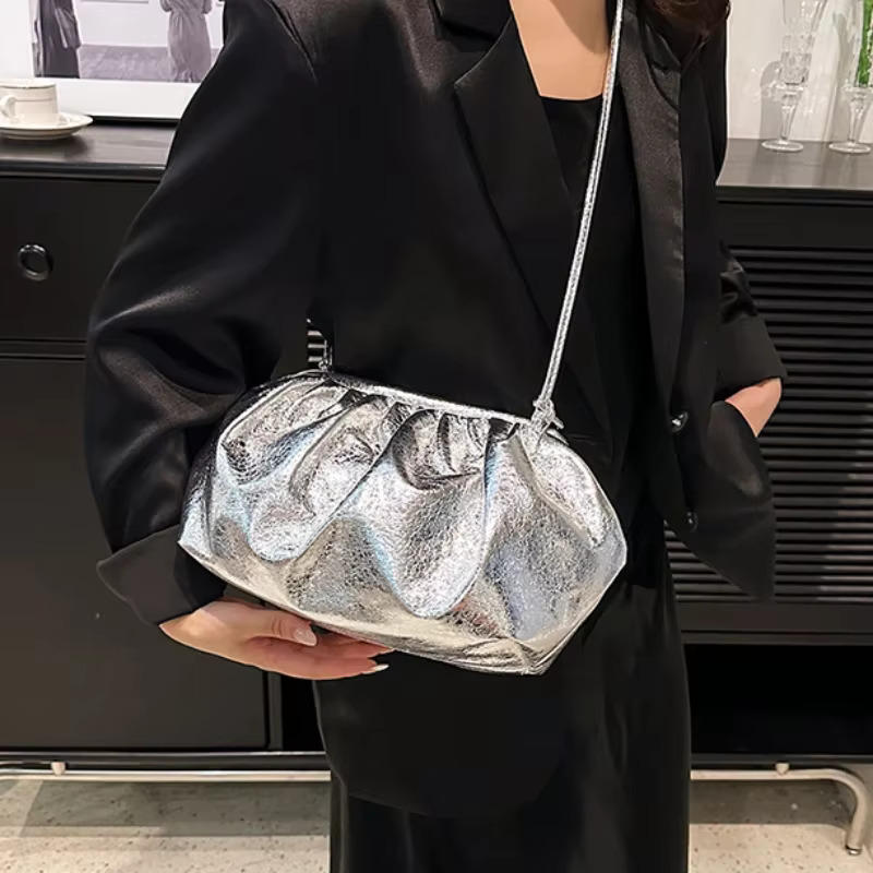 Small Women's Leather Sier Cloud Gold Crossbody Bag Ladies Party Clutch Purse Female Handbags swissmilitary