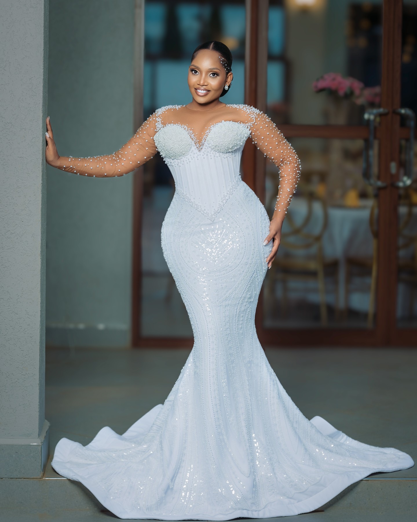 2025 Arabic Aso Ebi Plus Size White Mermaid Wedding Dresses Beaded Satin Sequined Lace Full Sleeves Bridal Gowns Dress For Bride