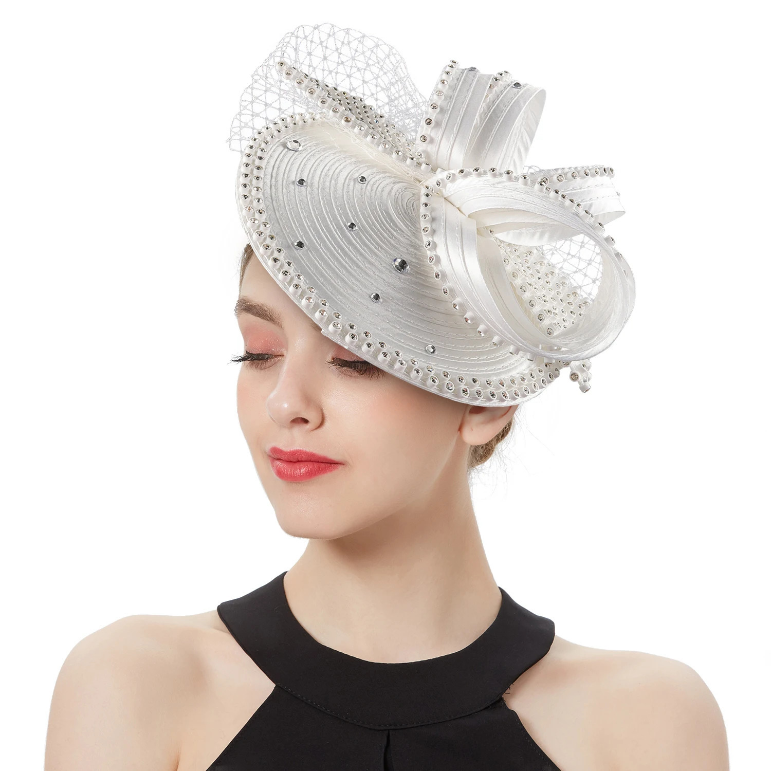 Perfect Satin Fascinator Fancy Hair Accessories Multicolour Derby Hats Tea Party Hat Feather Headdress with Veil Female 250207