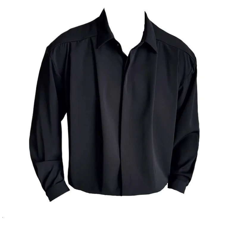 High End Solid Color Shirts Men Loose Pleated Hanging Shirt Long Sleeved Shirt Casual Business Social Men Clothing 250207