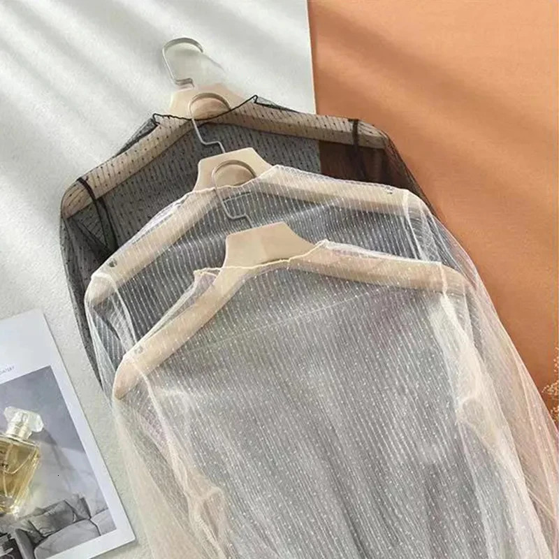 Summer Sexy Women Perspective Lace Mesh TShirt Long Sleeve Pullover Tees Loose See Through Tunic Tops Bottoming Shirts 250114