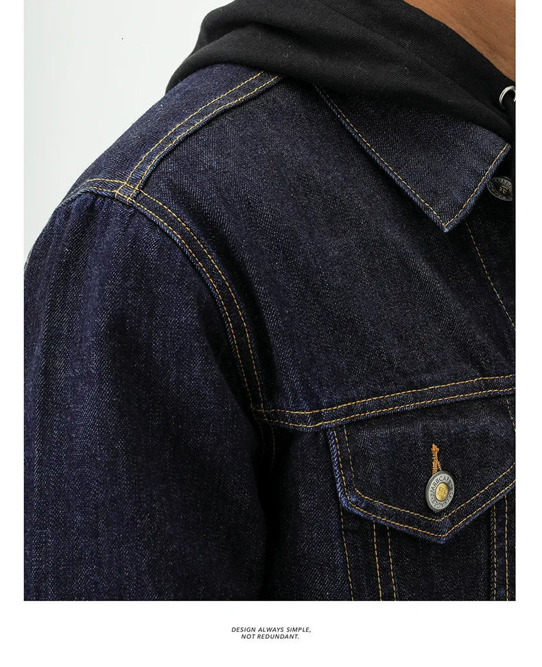 Casual Classic Selvedge Denim Jacket For Men Amekaji Vintage Black Solid Color Mens Coat 250207