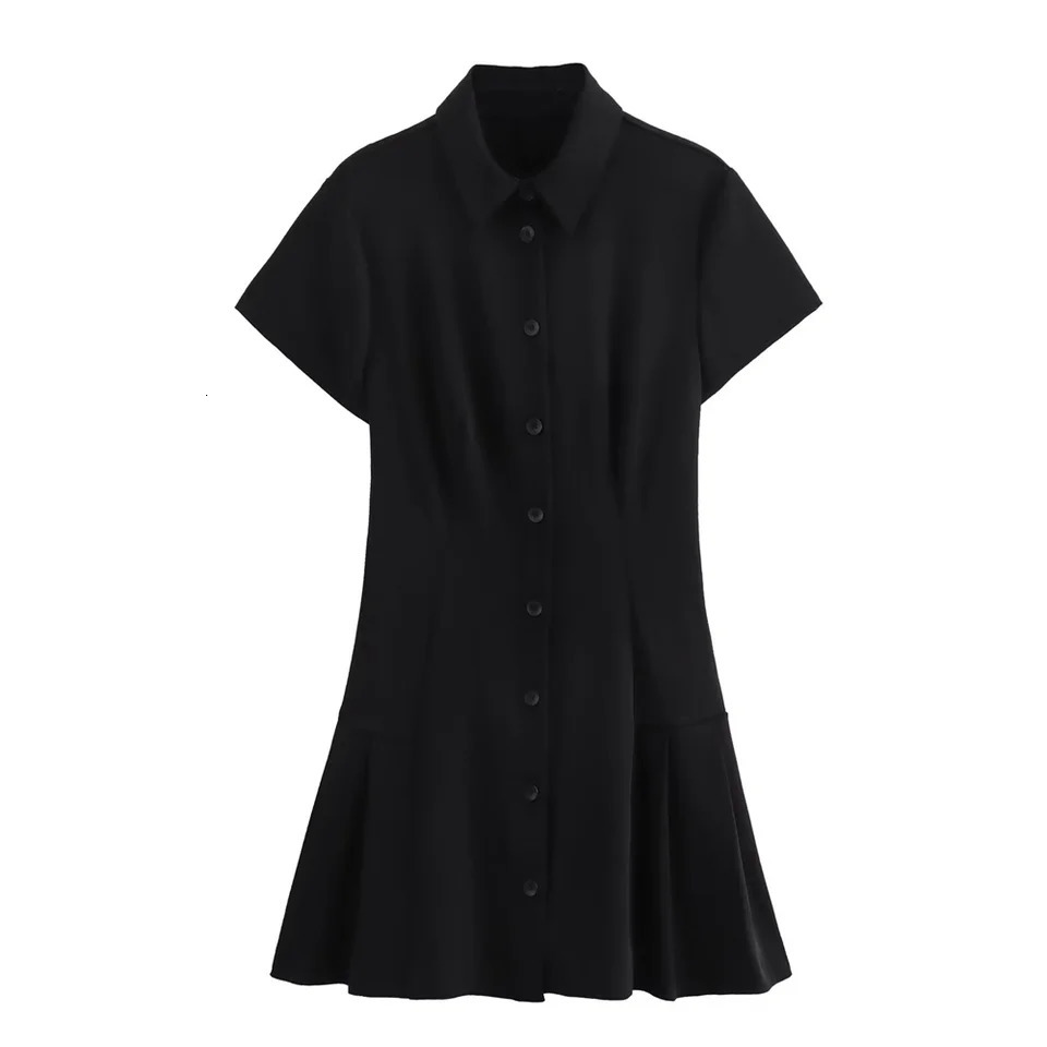 PB ZA 2024 Spring Womens Fashion and Elegance Slim Fit Waist versatile Shirt style Short Dress 250208