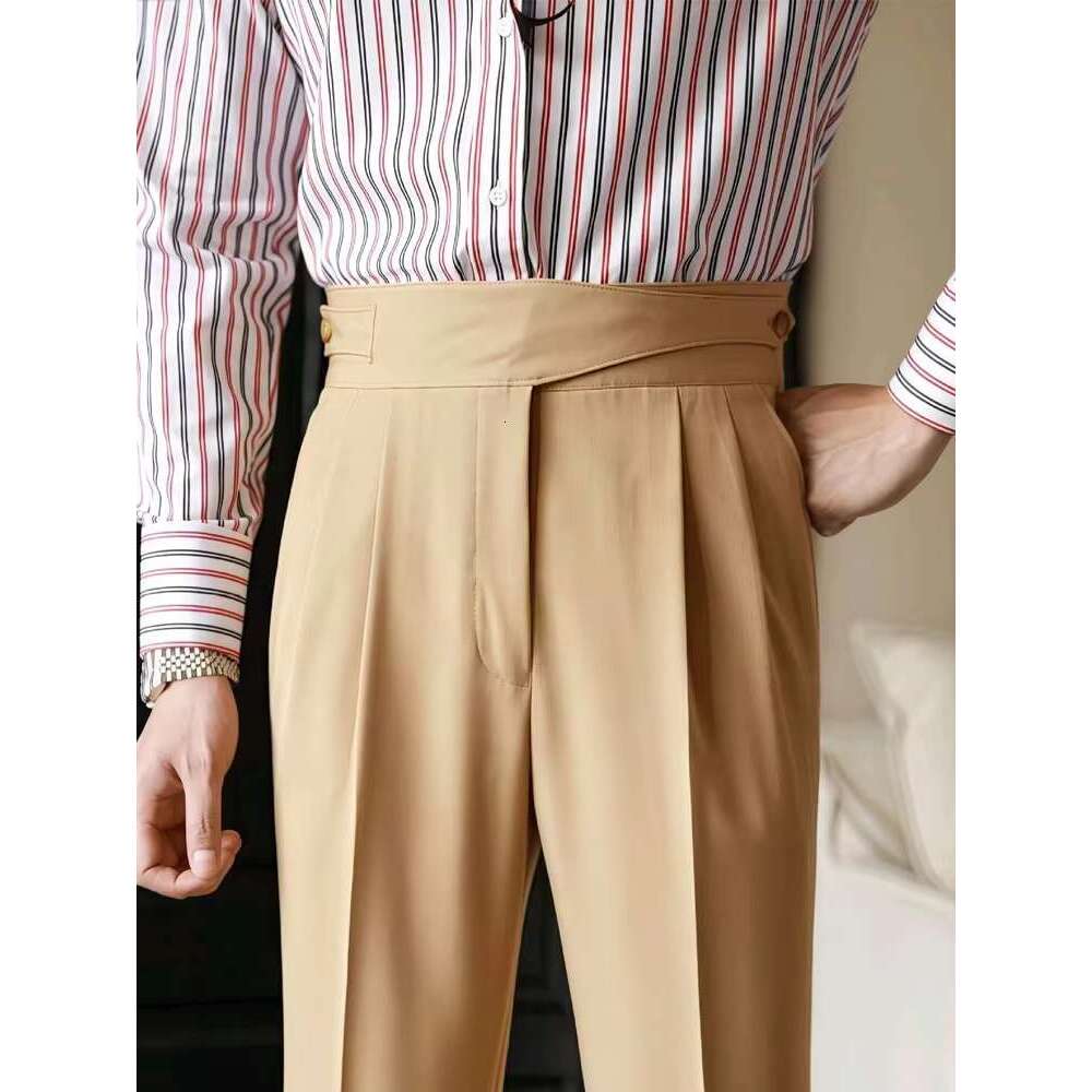 Naples Trousers 2025 Spring Autumn New Fashion Belt-up High Waist Slim Men Business Casual Solid Color Straight Pants