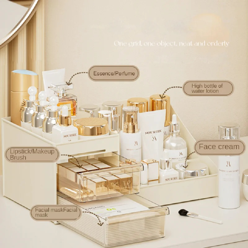 Transparent Drawer Style Makeup Box Dormitory Organizer Plastic Cosmetics Skincare Dressing Table Desktop Storage 250207