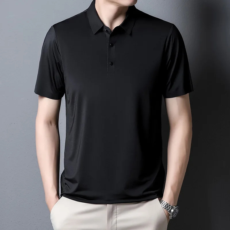 2023 Summer Fashion Mens Solid Color Shortsleeved Tshirt Ice Silk Breathable Business Casual Polo Shirt 250121