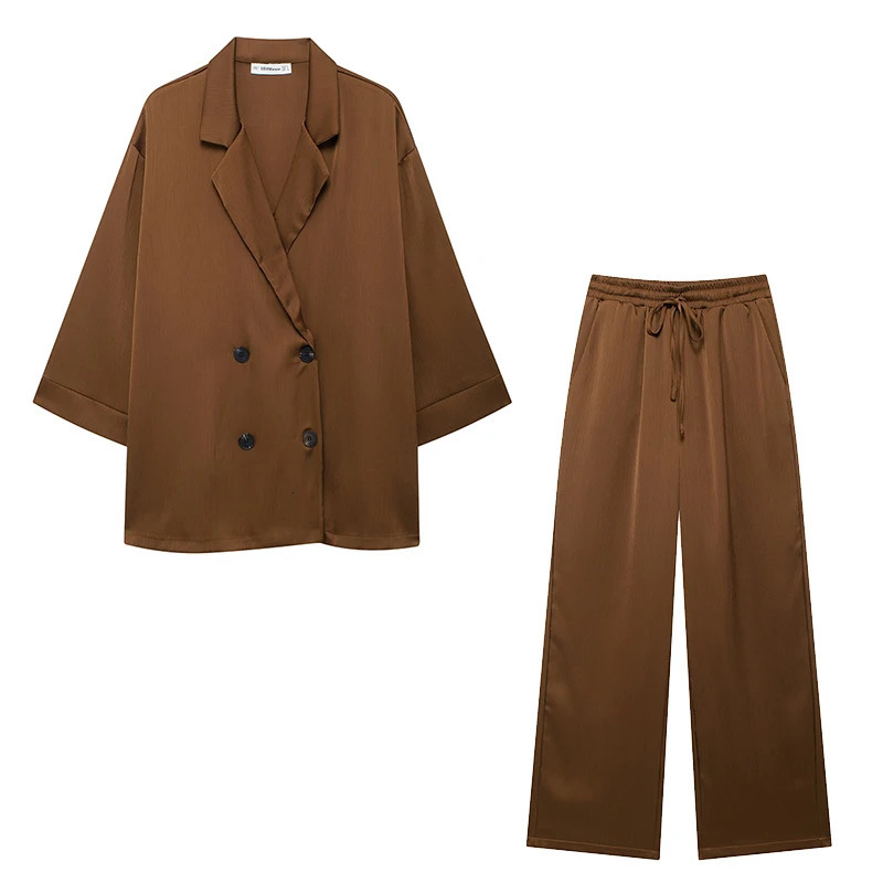 Willshela Women Fashion 2 Piece Set Solid Double Breasted Blazer Vintage Elastic Waist Trousers Feamle Chic Lady Pants Sets 250207