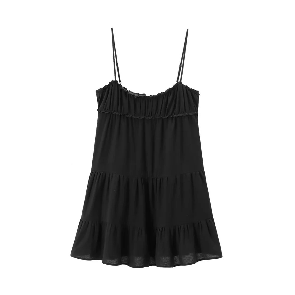 BMURHMZA 2024 Summer Product Womens Fashion Sleeveless Sexy Midi Layered Splicing Strap Short Dress Skirt 250207