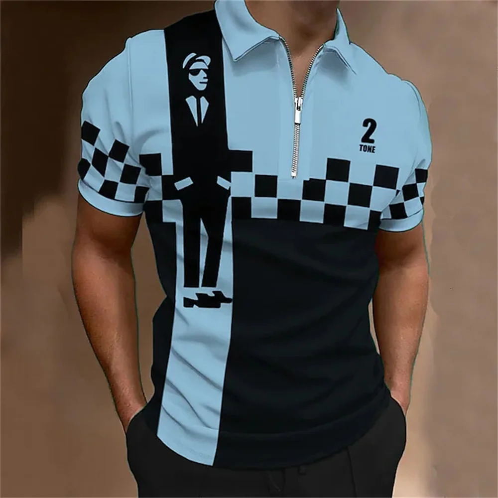Mens Polo Golf Plaid Turndown Short Sleeve Zipper Clothing Funny Comfortable Beach Tee Man Tops Original Shirts Quality 250208