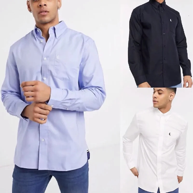 Mens embroidery business long sleeve shirt solid color all matching mens casual slimming base shirt 250207