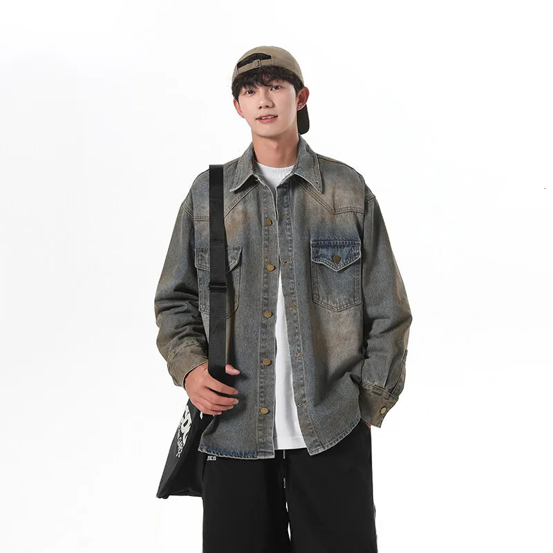 GIOIO mens denim jacket American high street lapel casual top fashionable allmatch shirt 250207